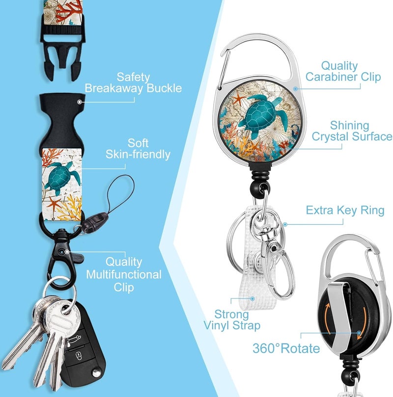 Piefly Lanyards for Id Badges, Badge Holder with Retractable Reel Clip, Sea Turtle Cute Card Name Tag Lanyard Vertical ID Card Protector Case for Women Nurse Nursing Doctor Teacher Student Kids - Image 4